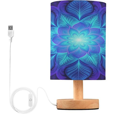 Boho Mandala Fleurs Bleu Violet LED Lampe de bureau chevet pour (1/5)