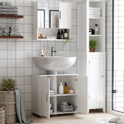 kleankin Armoire murale miroir de salle de bain avec portes et étagère réglable - dim. 54L x 15.2l x 55.3H cm blanc