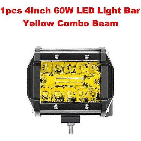 Barre LED NLpearl 4-20 pouces jaune tout-terrain 120 W pour camion, Jeep, SUV, UAZ 4x4, tracteur, bateau, VTT, phares LED 12 V/24 V, 1 barre jaune 60 W (1/5)