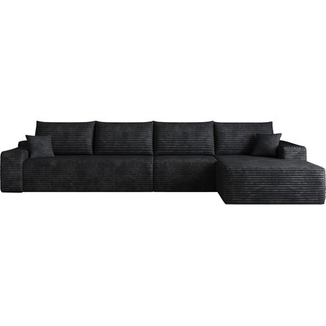 Divano modulare angolare 340 cm nero in velluto a coste con chaise longue (1/5)