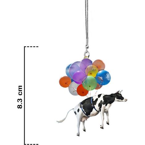 [Yue Xinghui] (Propriété intellectuelle gérée) Pendentif de voiture en forme de chat mignon avec ballon, ornement pour rétroviseur intérieur, décoration de voiture avec une vache mignonne de dessin an (1/4)