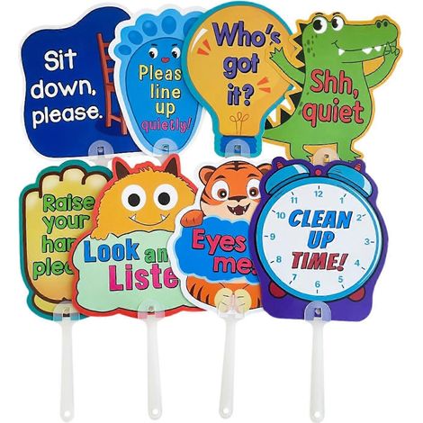 Lot de 8 panneaux interactifs pour gérer les règles de la classe en anglais (maternelle). (1/4)
