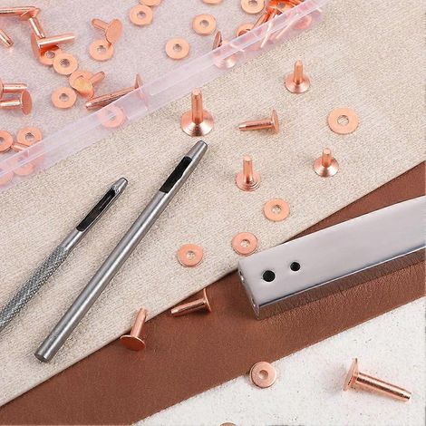 Ensemble de 103 pièces comprenant des rivets et des fraises en cuivre, des outils d'installation pour fixations de rivets en cuir, ainsi que des rondelles de rivets et de fraises en cuivre pour le cui (1/4)