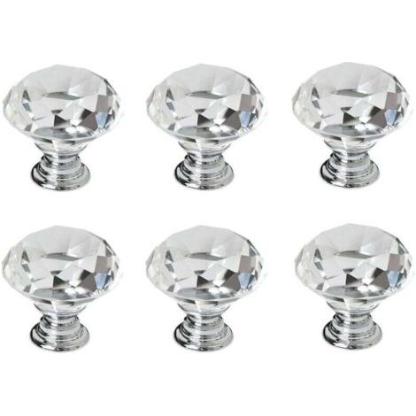 6 poignées en cristal,poignées de porte d'armoire à tiroir en cristal de diamant de 30 mm,poignées de porte en verre de cuisine,armoires de rangement et coiffeuses pour cuisines à domicile et bureaux (1/3)