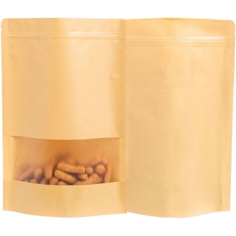 Sachet Kraft Alimentaire, Sachet Craft, Sachet Kraft Zip, Emballage Alimentaire, S'appliquent aux Noix, grains de café, feuilles de thé, épices, etc. (9x14cm 100pièce) (1/5)