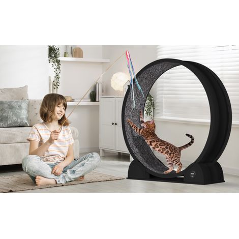 Roue d’exercice pour chat 114 cm – grand roue de course silencieuse en ABS – Tapis amovible, podomètre intégré, idéale pour chats d’intérieur, gestion du poids et entréeînement – Couleur : Noir (1/5)