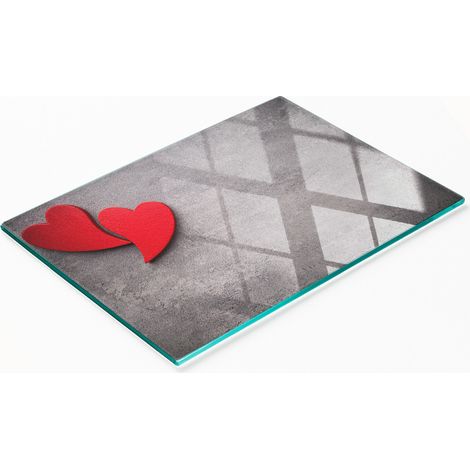 Tablero decorativo multifuncional de vidrio templado con corazones rojos, 80x52 cm.