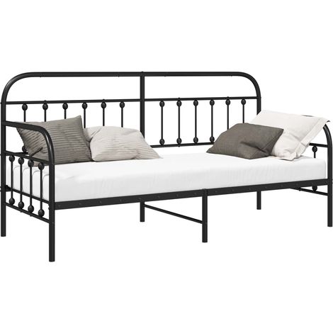 Lit simple  Lit adulte  Cadre de lit de jour Noir 80 x 200 cm Acier enduit de poudre