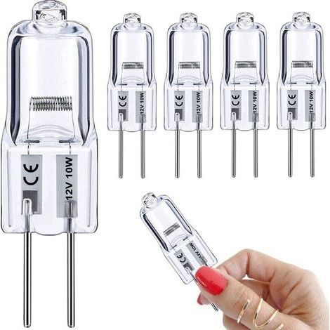 Ampoule G4, 5 pièces 10W G4 ampoule halogène, haut rendement G4 150lm avec base G4 à deux broches, 12V AC/DC avec blanc chaud 2800K, G4 12V pour lumière de rondelle (1/5)