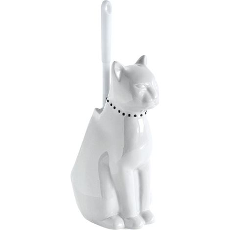 pot à balai brosse wc chat blanc ceramique onyx (1/2)