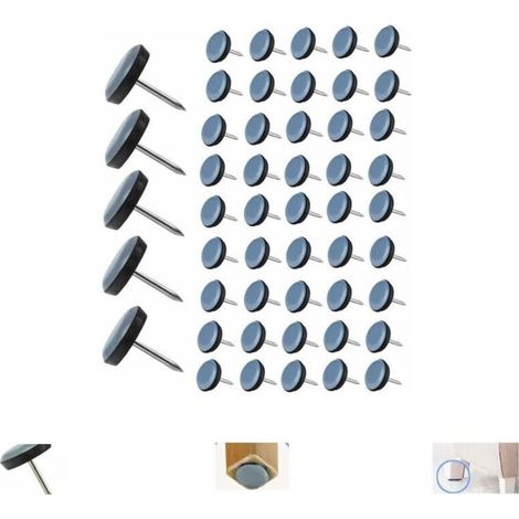50 Pièces Patin Chaise Teflon à Clouer 19mm Ronde Patins de Meubles en Teflon Patin de Chaise avec Clou Teflon Patins de Chaise Feutre à clouer pour Chaise Canapé Bureau Table