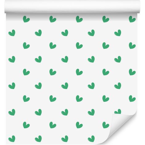 Papier peint à motifs de cœurs blanc, menthe, vert d'eau et vert 50x1000 cm (1/5)