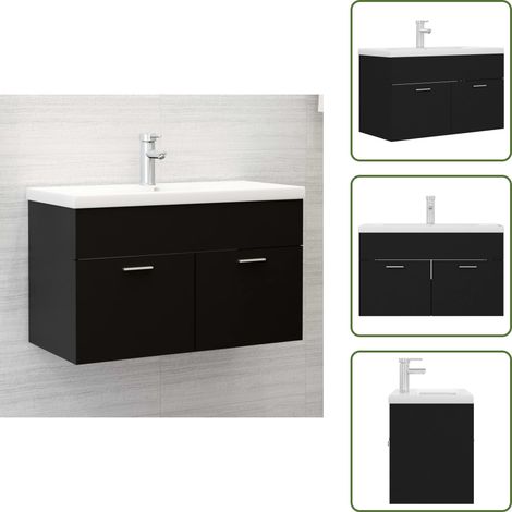 The Living Store Mueble con lavabo madera de ingeniería negro - Lavabo empotrado