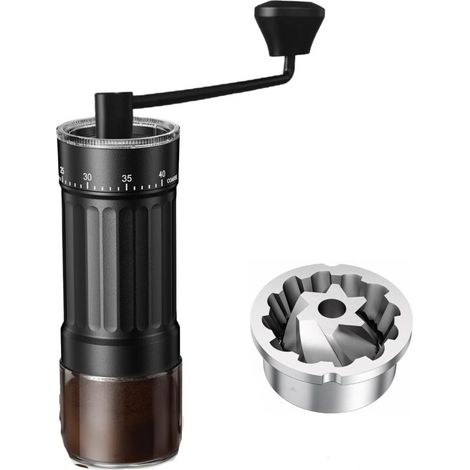 Vtizikl Moulin à café manuel – 40 réglages, moulin à bavure portable en céramique, capacité de 30 g, pour expresso/verser (fraise en céramique, noir) (1/4)