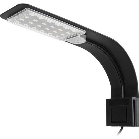 Lampe Aquarium, Lampe LED Ultra Mince Lampe LED Aquarium Mini Lampe Pince Aquarium avec 24 LED Lumière Blanche et Bleue pour Poisson et Plantes, 10W - EU Plug (Noir) (1/5)