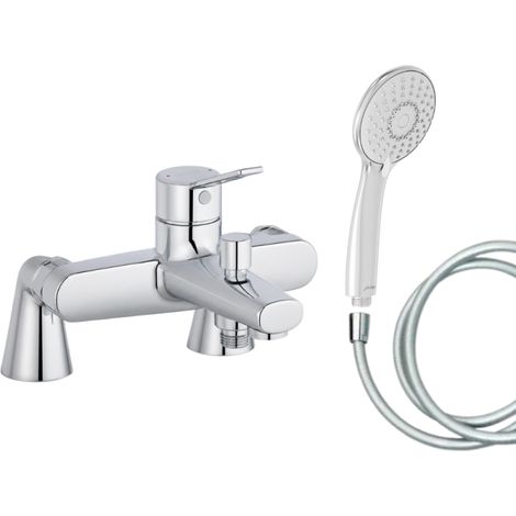 Mitigeur baignoire JACOB DELAFON Eo + pommeau de douche Juliette + flexible de douche lisse + colonnettes (1/5)