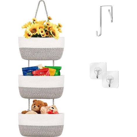 Sur porte de stockage suspendu panier étagères, corde tissu mur suspendu organisateur amovible 3-étage pour chambre salle de bain pépinière décoration de la maison