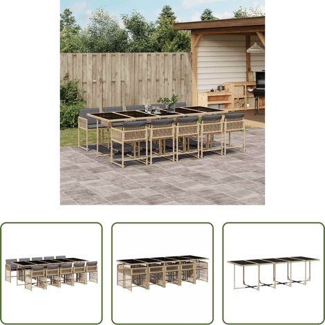 Essgruppe - 11-tlg. Garten-Essgruppe mit Kissen Beigemischung Poly Rattan (1/5)