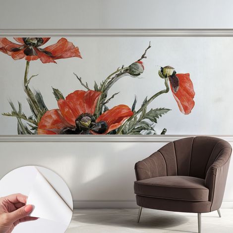 Papier peint adhésif avec colle pour décoration moderne de salon chambre à coucher cuisine et bureau Facile Coquelicots rouges 250x104 cm (1/5)