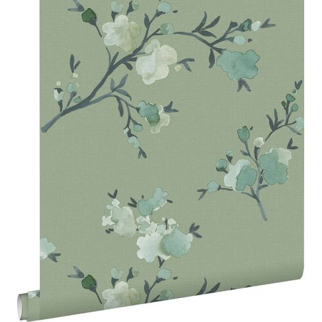 papier peint fleurs de cerisier vert - ESTAhome (1/5)
