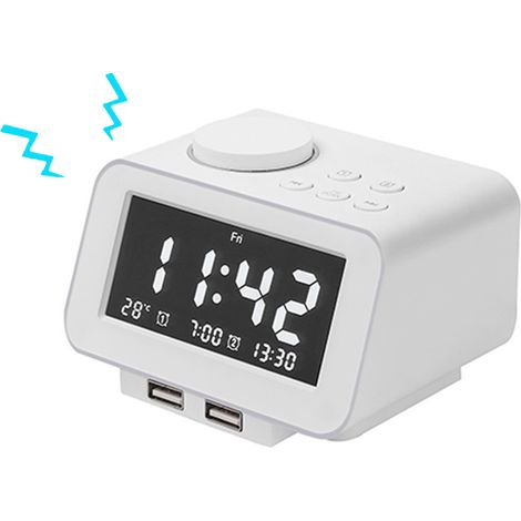 Radio-réveil Bluetooth, lecteur USB, variateur d'intensité progressif, double alarme indépendante