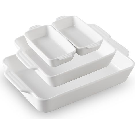 Lot de 4 plats de cuisson en céramique, plats à casserole pour four, plats de cuisson rectangulaires avec poignées, moules à lasagnes profonds pour la cuisson, le gratin, le rôtissage (1/5)