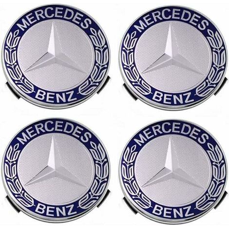 Cache-moyeux universel pour Mercedes-Benz – Lot de 4 pièces en plastique bleu, diamètre 75 mm (1/5)
