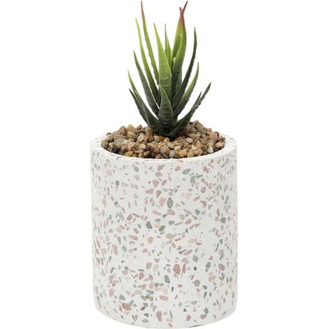 Plante grasse artificielle en polyéthylène dans un pot effet terrazzo