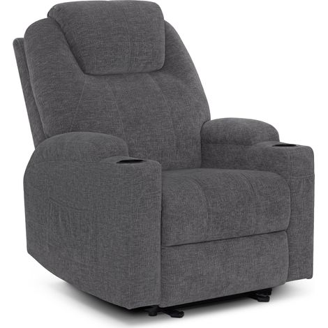 M MCombo Elektrisch Relaxsessel Massagesessel Fernsehsessel Liegefunktion Vibration Heizung 7061 neues Modell (Grau-Chenille)
