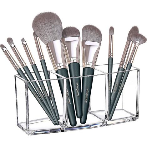 Acryl-Make-up-Organizer, Pinselhalter, transparente Aufbewahrungsbox mit 3 Fächern (1/4)