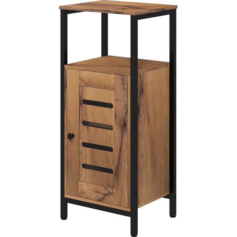 Meuble bas de salle de bain avec porte à lamelles structure en acier niche ouverte 37 x 30 x 85 cm brun rustique (1/5)