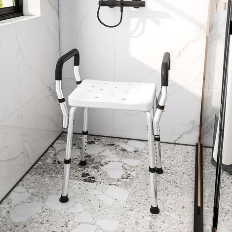 Tabouret de douche pour personnes âgées et handicapées avec accoudoirs. hauteur réglable. patins antidérapants. blanc