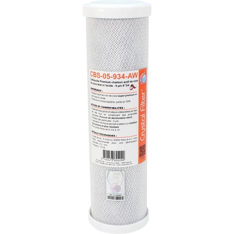 Cartouche Crystal Filter® CBS-05-934-AW 9''3/4 Super Premium charbon actif lavé à l'acide - 5 µm (1/4)
