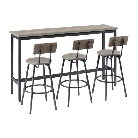 Table de bar 160x40x94cm 3 tabourets dossier PU style industriel brun noir