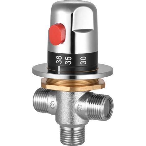 Soupape de mélange d'eau chaude et froide thermostatique en cuivre G1/2, pour système de chauffage solaire, robinet de divertissement de douche trois voies pour tuyaux d'eau, baignoire et cuisine (1/5)