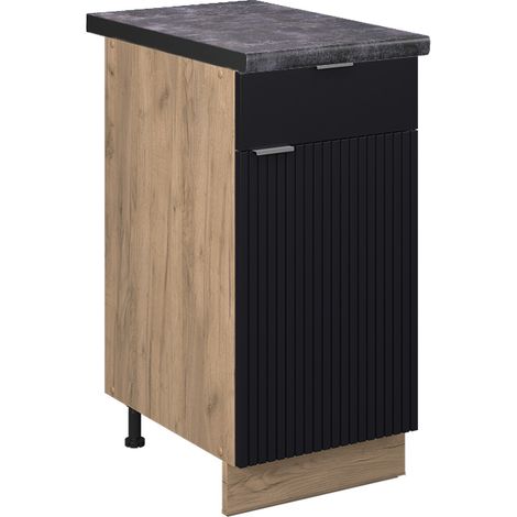 Küchenunterschrank Fame-Line, Schwarz gestreift, 40 cm , AP Anthrazit, Vicco