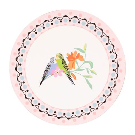 Cath Kidston Painted Table Set Of 4 Budgie Cork Backed Round Coasters