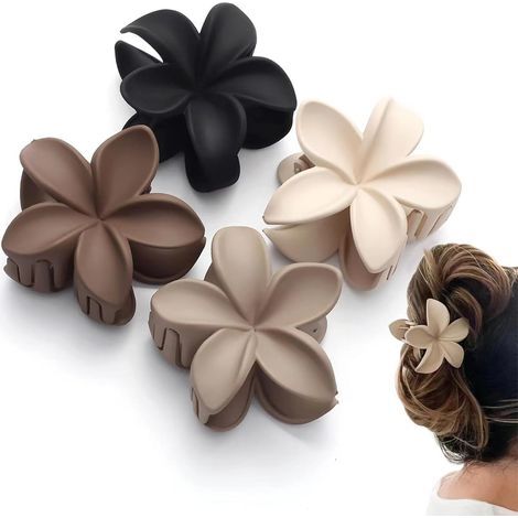 Lot de 4 barrettes à cheveux en forme de fleur - Grand ensemble mat - Pour femme - Accessoires de cheveux épais et fins (1/5)