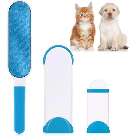 Brosse pour animal domestique - Brosse de nettoyage magique réutilisable pour enlever les poils d’animaux de compagnie avec Auto-nettoyage retirer Chien Chat Cheveux (Bleu) (1/4)