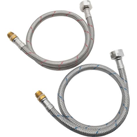 Tuyaux de raccordement Tuyau flexible pour robinet G 3/8"x M10x 50CM, Tuyau de raccordement tressé en acier inoxydable pour mitigeur Tuyau d'eau potable Tuyau flexible pour robinet 2 pièces (1/5)