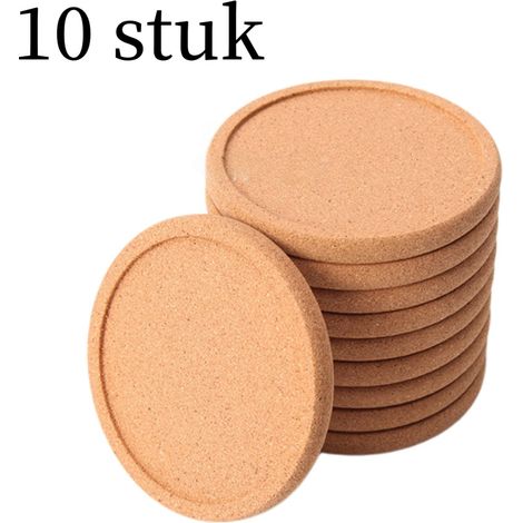 Lot de 10 dessous de verre en liège naturels diamètre 10 cm antidérapants et résistants à la chaleur pour protéger tables plans de travail et autres surfaces contre les traces de boissons et récipient (1/5)