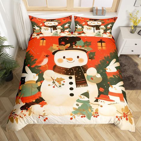 Bonhomme de Neige Mignon Literie Set Joyeux Noël Housse de Couette 140x200 Garçons Filles Enfants Cauchemars Avant Noël Parure de Lit Bonne Année Couvre Lit Noël Hiver Thème Literie - 140x200cm + 1 Ta (1/5)