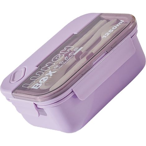 Boîte à lunch à 3 compartiments, 1250 ml, violette, anti-fuite, en silicone PS/PP, compatible micro-ondes, idéale pour le bureau. (1/5)