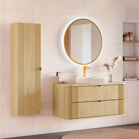 Conjunto mueble lavabo individual 120 cm y columna Mila Madera (1/4)