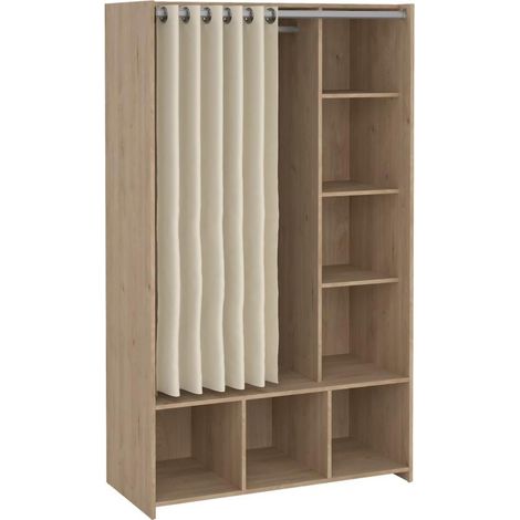 Dmora - Guardaroba grande Roselle, Mobile camera da letto, Cabina armadio portabiti, Armadio appendiabiti, 105x48 h180 cm, Rovere e Beige