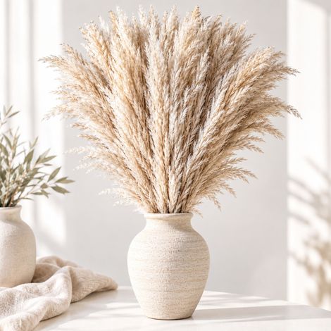 Relaxdays herbe de la pampa séchée, lot de 10, 100 cm, fleurs séchées xxl duveteuses, déco bohème, bouquet séché, beige (1/5)