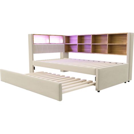 Multifunktionales Schlafsofa 90x200 cm mit Ausziehbett 90x190 cm, Beige (1/5)