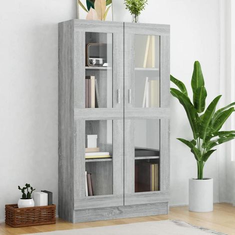 Vitrinenschrank Sonoma Grau mit Glastüren 82,5x30,5x150 cm (1/5)