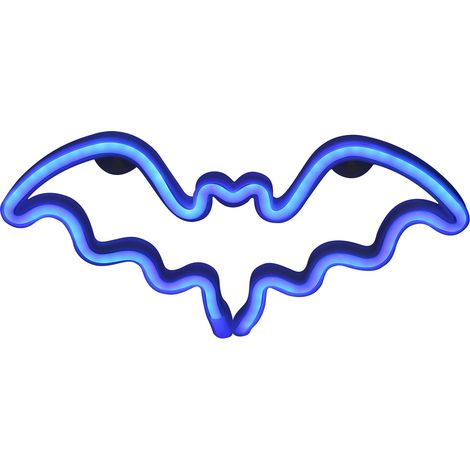 Lampadaire Neon LED Innovatif Lampe Signal Lumineuse Bat Forme pour Décorations Fête Noël Vacances Bleu ABS+PVC 30cm 3 Batteries AA