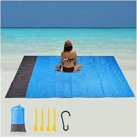 Tapis de Plage Portable Imperméable Pliable avec 4 Piquets Anti Sable Couverture de Pique Nique, pour Plage, Camping, Picnic, V A253